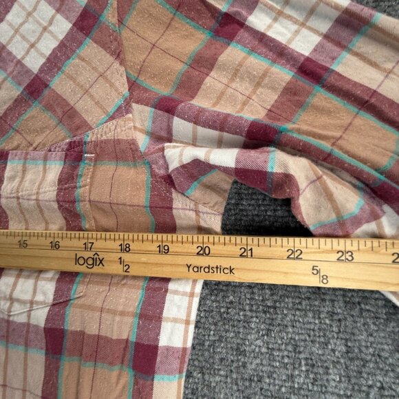 Quiksilver Beige Red Plaid Mid Medium Pocket Surf Mens Shirt Long Sleeve Flannel - Picture 7 of 12